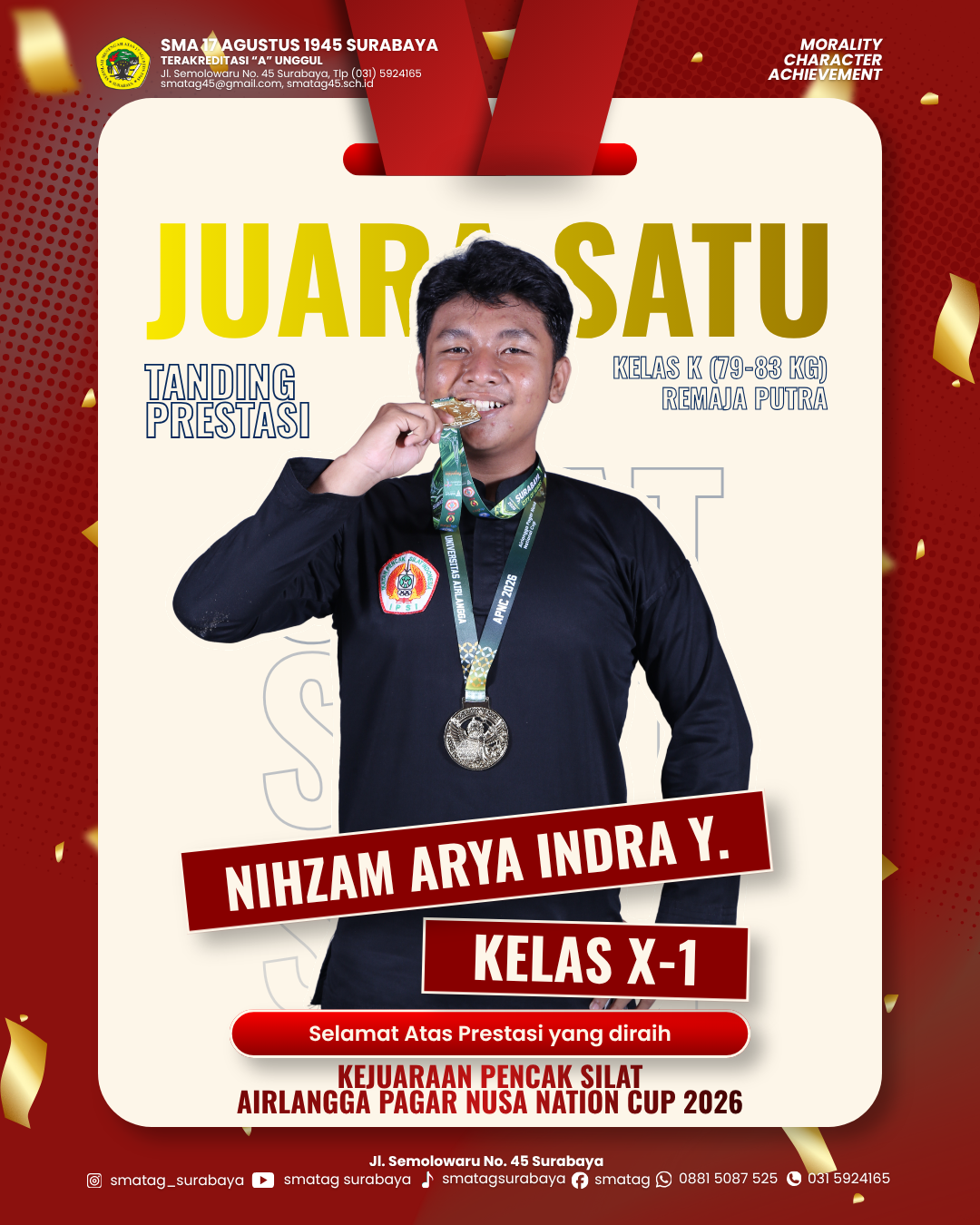 Nihzamm Arya Indra Y. Raih Juara 1 Kejuaraan Pencak Silat Airlangga Pagar Nusa Nation Cup 2026
