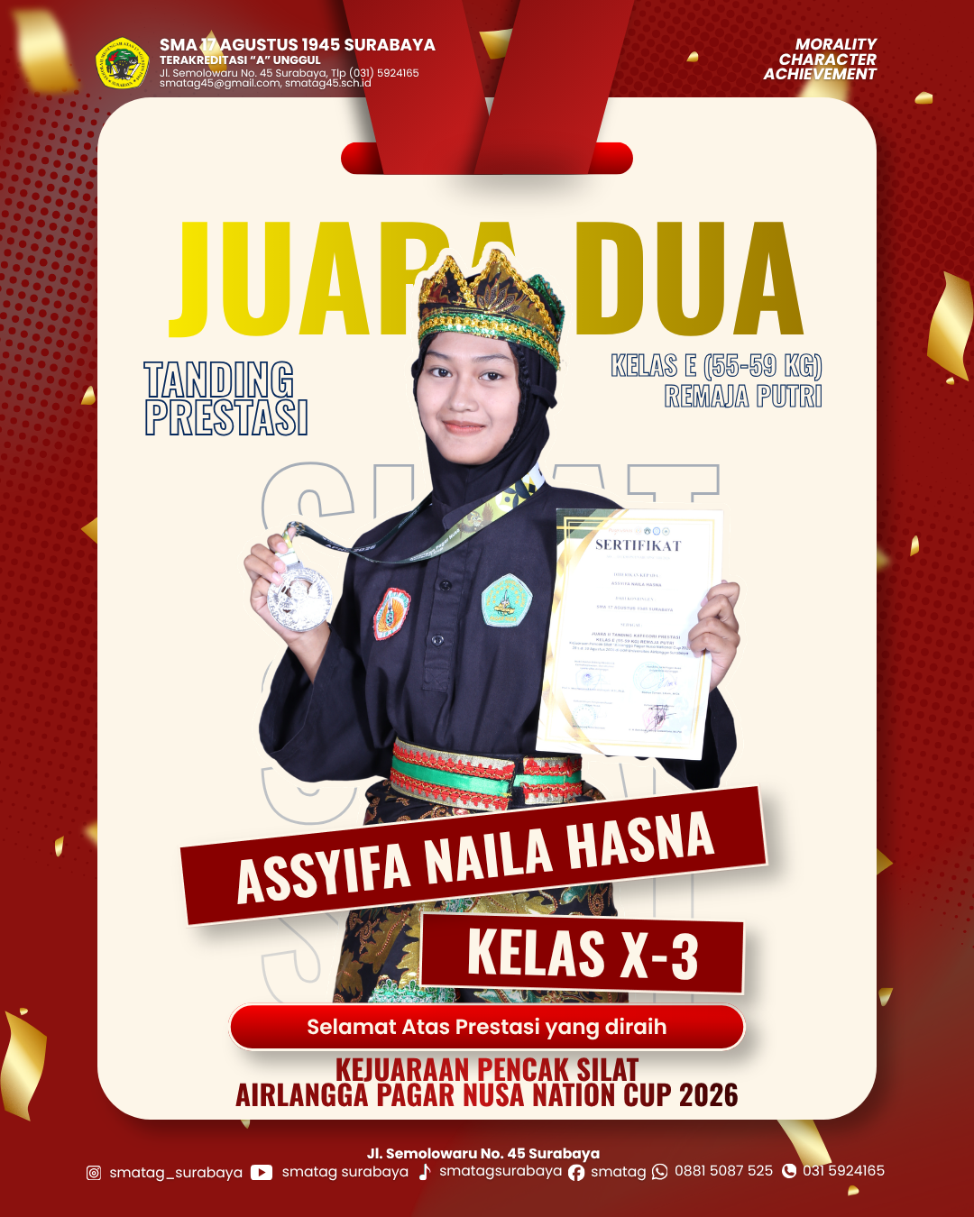 Assyifa Naila Hasna Raih Juara 2 Pencak Silat Airlangga Pagar Nusa Nation Cup 2026